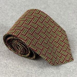 Vintage Garrick Anderson Edward Green Silk Tie Burgundy Geometric USA 56x3.9"